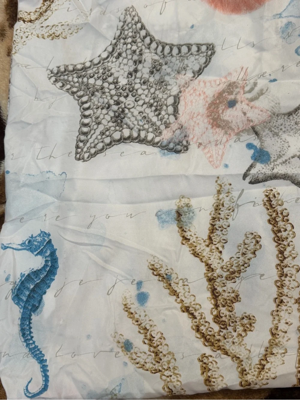 Coastal Starfish & Seahorse Quilt - White with Blue and Coral Accents
